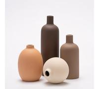 Ceramic Vase Set of 4, Modern Vase, Ceramic Vases for Home Decor, Decorative vase for Pampas Grass&Dried Flowers,Table, Bookshelf, Mantel and Entryway Decor. (Coffee,orange,beige,brown)