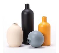 Ceramic Vase Set of 4, Modern Vase, Ceramic Vases for Home Decor, Decorative vase for Pampas Grass&Dried Flowers,Table, Bookshelf, Mantel and Entryway Decor. (Off white,light blue,black,orange)