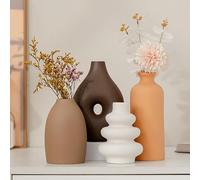 Ceramic Vase Set of 4, Modern Vase, Ceramic Vases for Home Decor, Decorative vase for Pampas Grass&Dried Flowers,Table, Bookshelf, Mantel and Entryway Decor. (Brown,Orange,White,Earth Yellow)