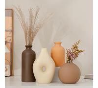 Ceramic Vase Set of 4, Modern Vase, Ceramic Vases for Home Decor, Decorative vase for Pampas Grass&Dried Flowers,Table, Bookshelf, Mantel and Entryway Decor. (Orange,Brown,Earth Yellow,Beige)