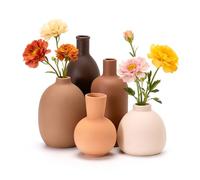 Ceramic Vase Set of 5, Modern Boho Farmhouse Decorative Flower Vases | Rustic Floral Centrepieces for Fresh or Dried Flowers, Styling Living Rooms, Bedrooms, Offices, Shelves and Dining Tables