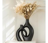 Ceramic Vase, SUKIYPO Upgraded Set of 2 Hollow Black Modern Vases for Nordic, Large Vases Decoration, Aesthetic Boho Flower Vases for Home, Living Room, Office, Farmhouse, Coffee Table Decoration