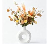 Ceramic Vase - White Flower Vase Small Donut Cream Farmhouse Rustic Vases Bohemian Modern Vases 6 Inch Home Deco Ornaments for Bedroom/Living Room Decor for Table/Shelf