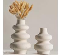Ceramic Vases Set of 2-White Vase for Modern Home Decor, Flower Vases for Aesthetic Room Decor,Boho Decor Wedding Dinner Table Party Office Centerpiece Table Decorations (A White)