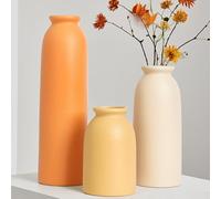 Ceramic Vases Set of 3, Small Flower Vases for Decor, 25 cm, Orange, Yellow, White (Orange Mix)