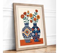Ceramic Vessels in Blue Boho Framed Wall Art Print A1 (84.1×59.4cm) Oak, Wall Decor for Living Room, Bedroom, Office & Home, Ready to Hang, Art Gift