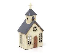Ceramic Village Church Tealight Candle Holder | Rustic Style Chapel Tea Light Candle Decoration | Large Tealight Votive Holder - 24cm