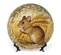 Ceramic Vole Wheat Ear Decorative Plate for Wall Hanging 6inch Large Bone China Dinner Plates with Display Stand Porcelain Art Dish for Home Kitchen Office Wedding Gift Farmhouse Decor