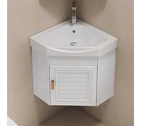 Ceramic Wall Hung Bathroom Sink, Corner Cloakroom Basin with Storage Container, Triangular Wash Basin for Toilets and Vanity Cabinet