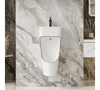 Ceramic Wall Mounted Men's Urinal With pull-out faucet and washbasin,Manual/Sensor Dual Water Discharge Mode, for Bathroom, Hotel, Garage & Commercial(White+Black)
