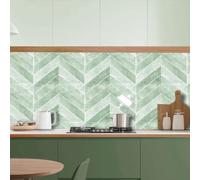 Ceramic Wall Stickers Set of 10 - Premium 3D Peel & Stick Tile Decals for Kitchen & Bathroom - Herringbone Pattern Green Vinyl Backsplash Tiles 29x22.9cm - Removable & Repositionable (Green-C)