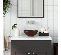 Ceramic Wash Basin, Dark Brown, Round Countertop Washbasin, 280 mm Diameter, 100 mm Height, Without Overflow, for Bathroom, Guest Bathroom, Sanitary Facility, Modern Design