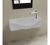 Ceramic Washbasin White 450 x 250 x 120 mm Wall Hanging with Tap Hole 3.5 cm Drain Hole 4.5 cm Modern Hand Wash Basin for Bathroom Guest Bathroom Sanitary System Compact Wash Basin