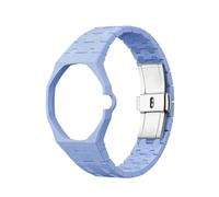 Ceramic Watch Band & Case compatible with Swatch x Royal Pop Integrated Bumper Frame, Adjustable Link Bracelet, 12 & 3 O'Clock Crown, Waterproof Strap, Men & Women，Blue-3