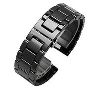 Ceramic Watch Band Universal Strap with Quick Release Pins Butterfly Buckle Deployment Clasp Bracelet (22mm, Black)