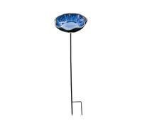 Ceramic Water Bowl with Metal Rod as Decorative Bird Bath for Butterflies Colourful Flat Drinking Trough for the Garden Insect-friendly Drinking Station High-Quality Materials (D, B)