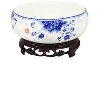 Ceramic Water Lily Planter Bowl with Stand, Non-hole Hydroponic Design | Wide Open round Basin, Glazed Finish, Large Deep Structure, Suitable for Narcissus and Aquatic Plants on Tabletops