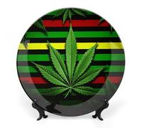 Ceramic Weed Striped Decorative Plate for Wall Hanging 8inch Large Bone China Dinner Plates with Display Stand Porcelain Art Dish for Home Kitchen Office Wedding Gift Farmhouse Decor
