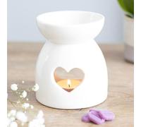 Ceramic White Heart Oil Burner - Essential Oil Wax Aroma Diffuser with Tealight Candle Holder, Home Decor Aroma Gift Lamp, for Women Men