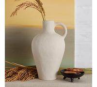 Ceramic White Vase BlossoME 10" Height Decor for Home,Stoneware Living Room Centerpiece Jug,Rustic Farmhouse and Vintage Pottery Gifts Matte with Handle