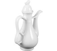 Ceramic Wine Jug Carved Handle Chinese Style White Flower 280ml | Smooth Spout Pouring, Compact Shape, Elegant Vintage Design, for Sake, Wine, Restaurants or Home Dining Tables