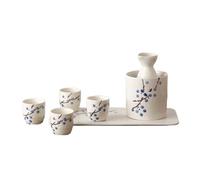 Ceramic Wine Warmer Set,Traditional Sake Serving Set Warmer Hand Painted Sake Cups Set,7-Piece Traditional Japanese Hot Drink Set Kit for Warm Sake(Blue)