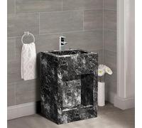 Ceramic Wudu Dual Level Basin - Ablution Foot Wash & Sink Unit - Wall Hung Wudu Basin with Tap & Fittings - Islamic Bathroom Wash Basin (Stone Black Marble)