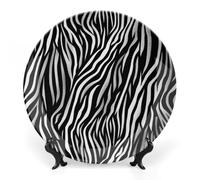 Ceramic Zebra Print Decorative Plate for Wall Hanging 10inch Large Bone China Dinner Plates with Display Stand Porcelain Art Dish for Home Kitchen Office Wedding Gift Farmhouse Decor