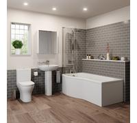 Ceramica Arles Bathroom Suite with P Shape Shower Bath - 1700mm Left Hand