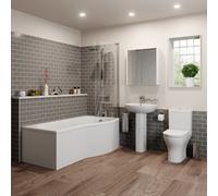 Ceramica Arles Bathroom Suite with P Shape Shower Bath - 1700mm Right Hand