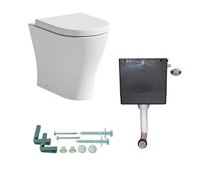 Ceramica® Arles Modern Bathroom Cloakroom Back to Wall BTW Toilet Space Saving WC Toilets Soft Close Seat Dual Flush Cistern D Shape Pan, White Gloss