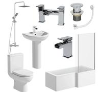 Ceramica Milan II Complete Bathroom Suite with L Shape Shower Bath - 1700mm Right Hand
