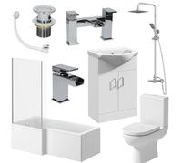 Ceramica Milan II Complete Bathroom Suite with L Shape Shower Bath & Vanity Unit - 1700mm Left Hand