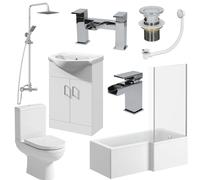 Ceramica Milan II Complete Bathroom Suite with L Shape Shower Bath & Vanity Unit - 1700mm Right Hand