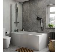 Ceramica P Shaped Shower Bath with Screen, Rail & Side Panel 1700 x 850mm Left Hand