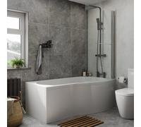Ceramica P Shaped Shower Bath with Screen, Rail & Side Panel 1700 x 850mm Right Hand