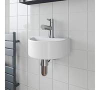 Ceramica® Wall Hung Basin for Bathroom and Cloakroom Hand Wash Basins Sink One Tap Hole Modern White Gloss, 305 x 255mm