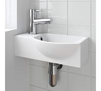 Ceramica® Wall Hung Corner Basin for Bathroom and Cloakroom Hand Wash Basins Sink One Tap Hole Modern White Gloss, 405 x 230mm Right Hand