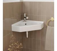 Ceramica® Wall Hung Corner Basin for Bathroom and Cloakroom Hand Wash Basins Sink One Tap Hole Modern White Gloss, 550 x 390mm