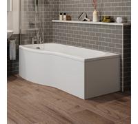 Ceramica White Gloss Shower Bath Panel Pack 1600/700mm - P Shaped Side & End Acrylic