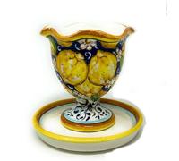 CERAMICHE D'ARTE PARRINI Italian Ceramic Ice Cream Cup, Fruit Salad Bowl, Dessert, Hand Painted Pattern Three Lemons Made in Italy