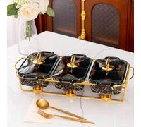 Ceramics Chafing Dish Buffet Set 3 in 1-3x0.9 QT Chafing Dishes for Buffet - Warming Trays for Food - Chafers and Buffet Warmers Sets with Glass Lid for Birthday, Wedding,Black