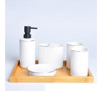 Ceramics Bathroom Wash Set Mouth Cup Toothbrush Holder Cotton Swab Box Kit