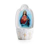 Ceramics Catholic Holy Water Font Sacred Heart of Jesus Holy Water Fonts for Entrance of Home Church Wall Hanging Decor Great Gift for First Communion, Confirmation, or New Home