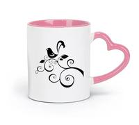 Ceramics Ceramic Cup Classic Style Beautiful Paradise Bird Branch （11oz/320ml） for Coffee, Soup, Tea, Milk, Latte, hot Cocoa, Ladies, Men Pink