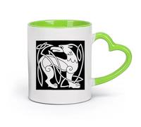 Ceramics Ceramic Cups with Handles Abstract Animal Dog Celtic Style （11oz/320ml） Perfect for Kitchens, Restaurants & Cafes, Great Gift Idea Green