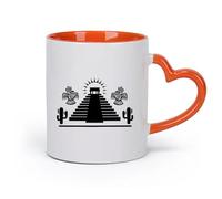 Ceramics Ceramic Cups with Handles Ancient Aztec Pyramid Maya Cactus Birds （11oz/320ml） Great for Home, Office, Cafes, Gift Ideas Orange