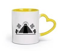 Ceramics Ceramic Cups with Handles Ancient Aztec Pyramid Maya Cactus Birds （11oz/320ml） Great for Home, Office, Cafes, Gift Ideas Yellow