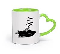 Ceramics Ceramic Cups with Handles Art Feather Birds Pen Writer Home （11oz/320ml） Perfect for Kitchens, Restaurants & Cafes, Great Gift Idea Green