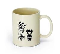 Ceramics Ceramic Tea Cup Kokeshi Japanese Doll Bamboo Branches Kids （11oz/320ml） Perfect for Kitchens, Restaurants & Cafes, Great Gift Idea Light Yellow